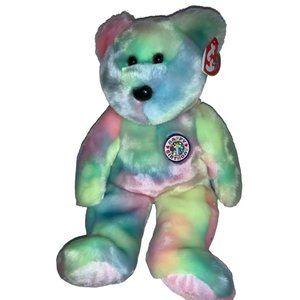 TY Beanie Buddies "B.B. Bear" Soft Plush Tye Dye 14 Inches 2000 Happy Birthday 